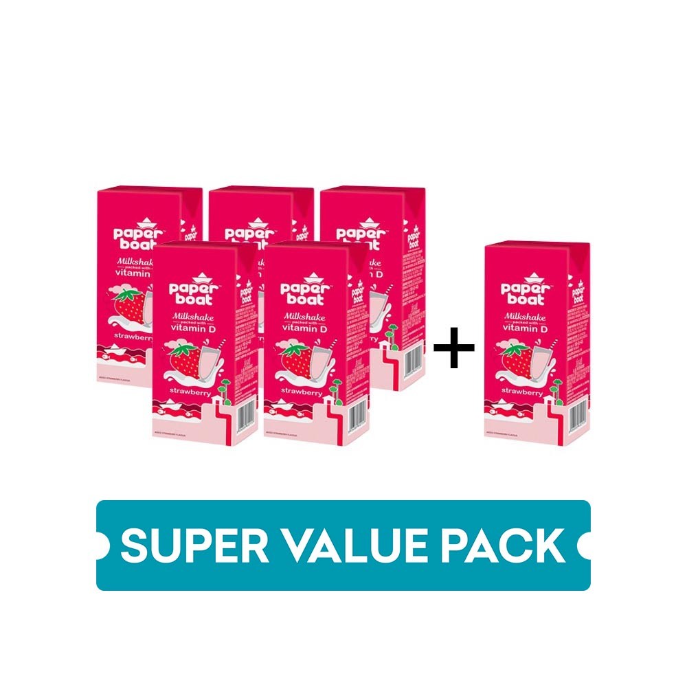 Paper Boat Strawberry with Vitamin D Milk Shake (Tetra Pak) - Buy 5 Get 1 Free