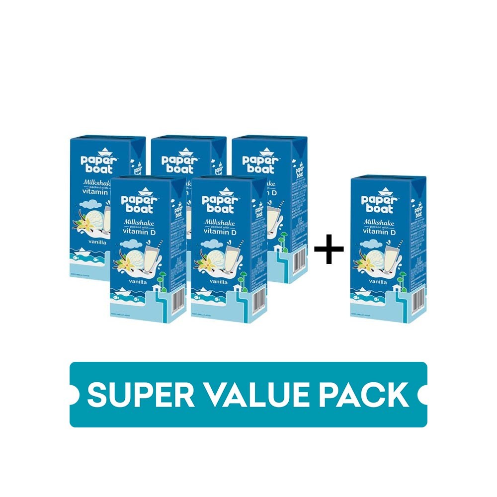 Paper Boat Vanilla with Vitamin D Milk Shake (Tetra Pak) - Buy 5 Get 1 Free