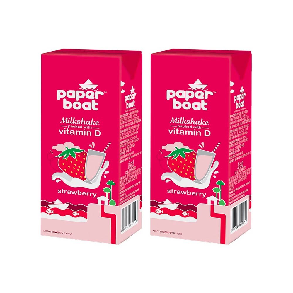 Paper Boat Strawberry with Vitamin D Milk Shake (Tetra Pak) - Pack of 2