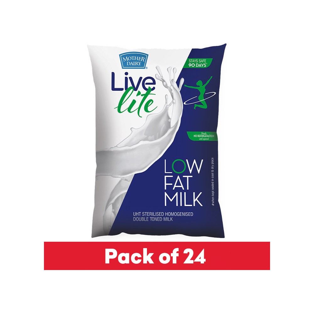 Mother Dairy Live Lite Double Toned Low Fat (Expiry 90 Days) Milk - Pack of 24