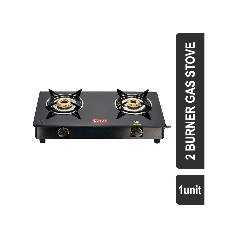 Fabsurya Stainless Steel with Glass Top 2 Burner Gas Stove Black