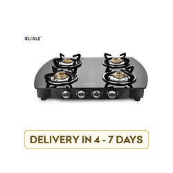 Ideale Graacio Quadro IG-G401M Stainless Steel & Toughened Glass 4 Burner Gas Stove Black