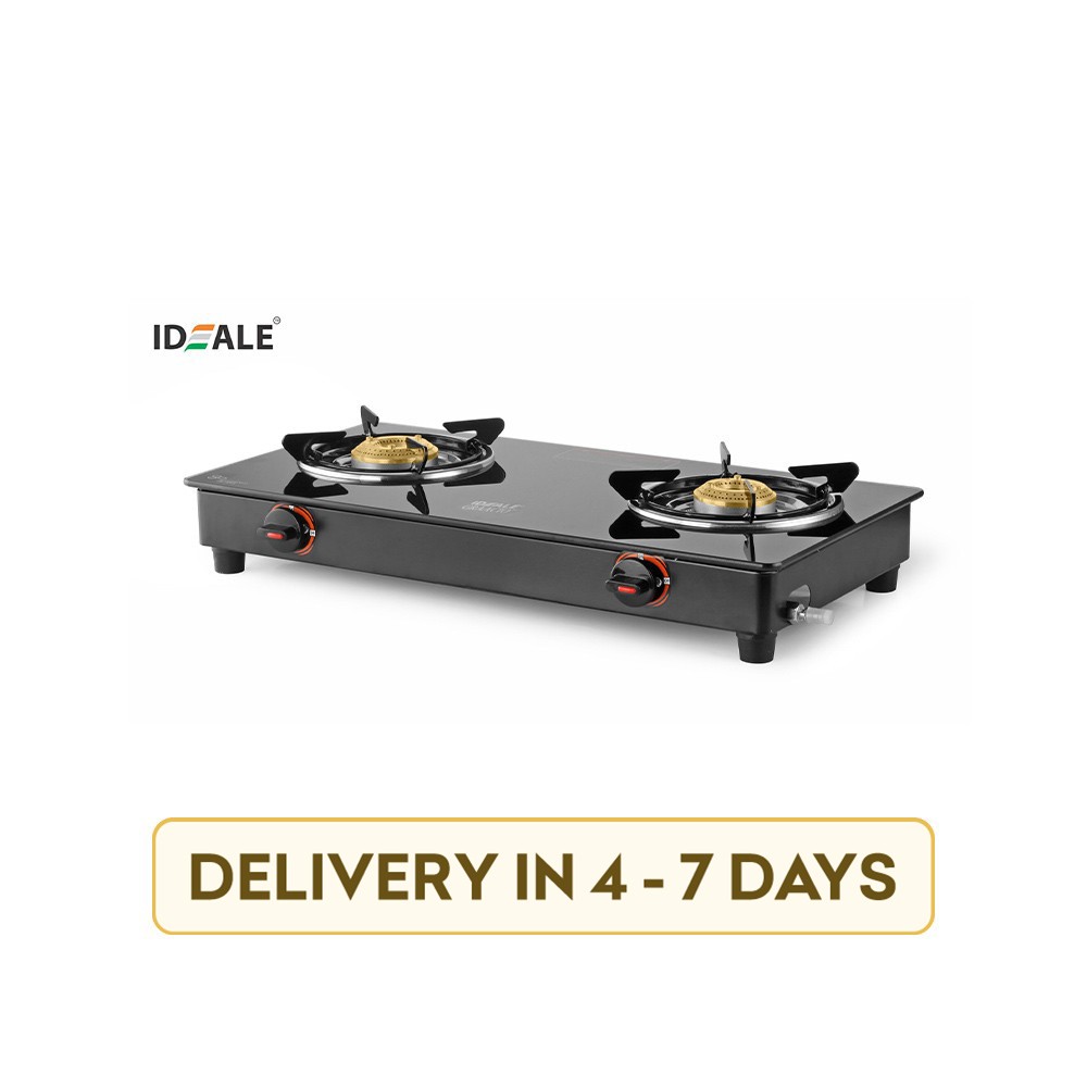 Ideale Duo IG-G203M Stainless Steel & Toughened Glass 2 Burner Gas Stove Black