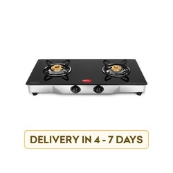 Pigeon Blackline 12263 Large Stainless Steel & Toughened Glass 2 Burner Gas Stove Black