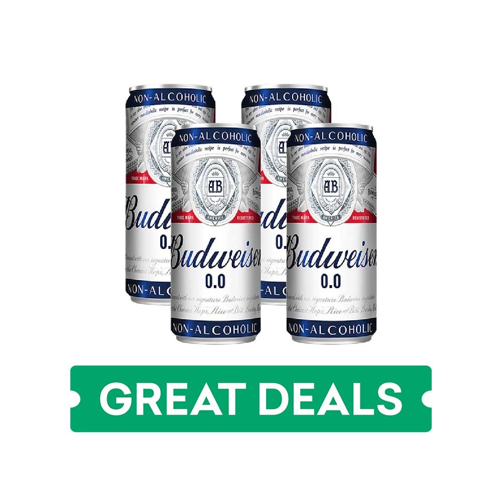 Budweiser 0.0 Non Alcoholic Beer (Can) - Pack of 4