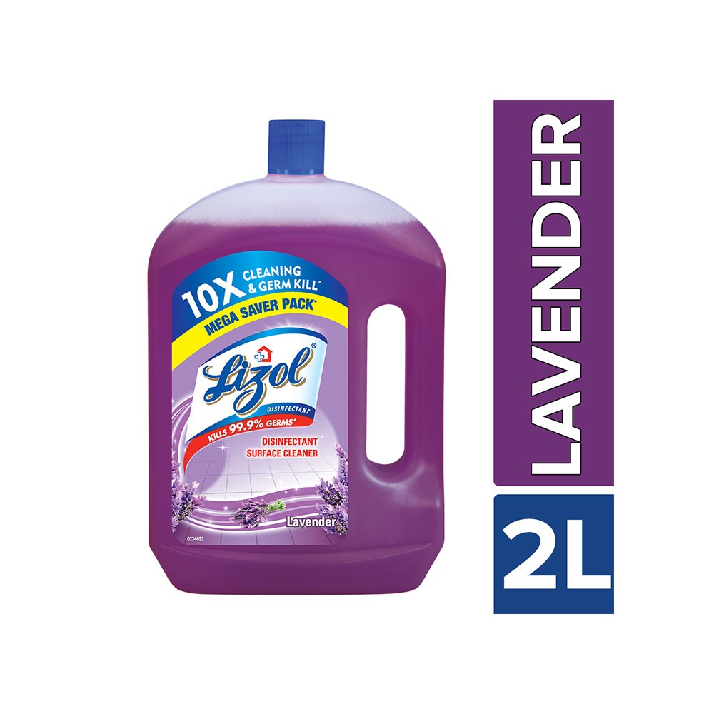 Lizol Disinfectant Surface & Floor Cleaner Liquid, Lavender - 2 L, Kills 99.9% Germs