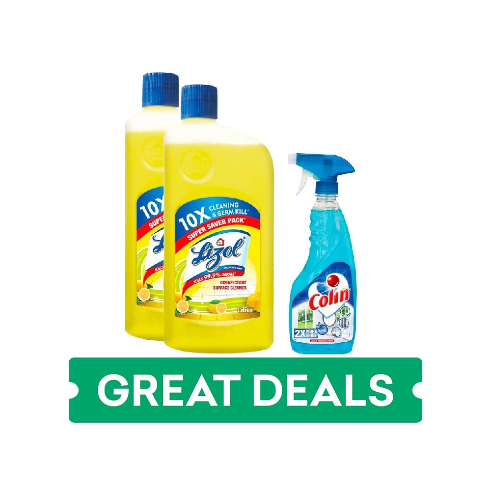 Lizol Citrus Floor Cleaner + Colin 2x More Shine Glass Cleaner Combo