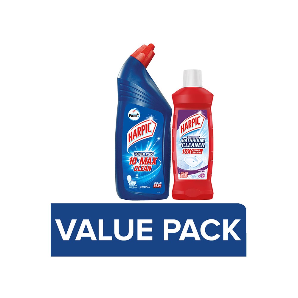 Harpic Power Plus Original Toilet Cleaner + Floral Bathroom Cleaner (Super Saver Pack) Combo