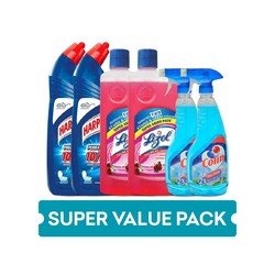 Harpic Power Plus Original Toilet Cleaner + Lizol Floral Floor Cleaner + Colin 2x More Shine Glass Cleaner Combo