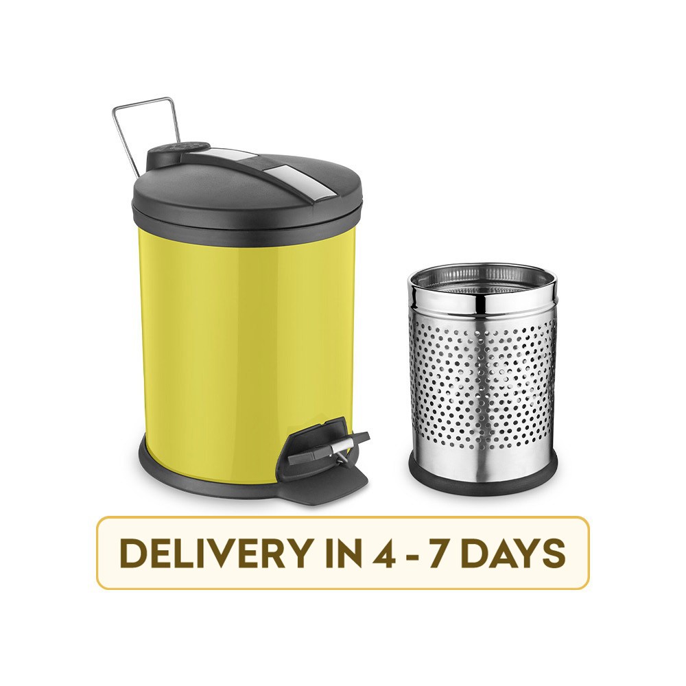 Ideale IDPBY-701 Padle Bin Dustbin + Perforated Steel Bin Stainless Steel Dustbin (7 l, Yellow) - 2 Pcs