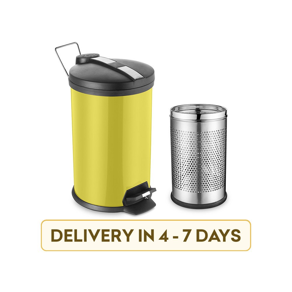 Ideale IDPBY-1201 Paddle Bin Dustbin + Perforated Steel Bin Stainless Steel Dustbin (12 l, Yellow) - 2 Pcs