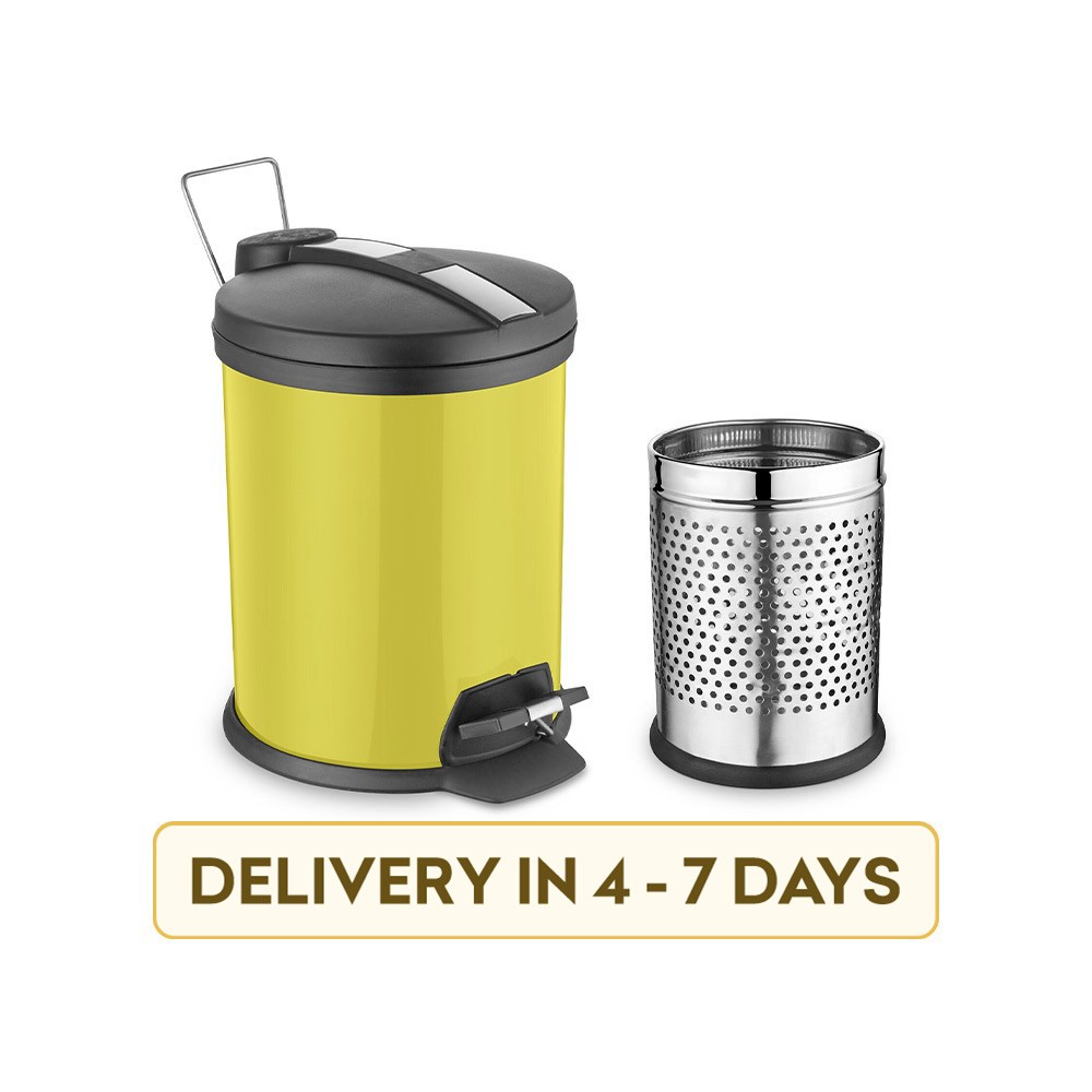 Ideale IDPBY-501 Padle Bin Dustbin + Perforated Steel Bin Stainless Steel Dustbin (5 l, Yellow) - 2 Pcs