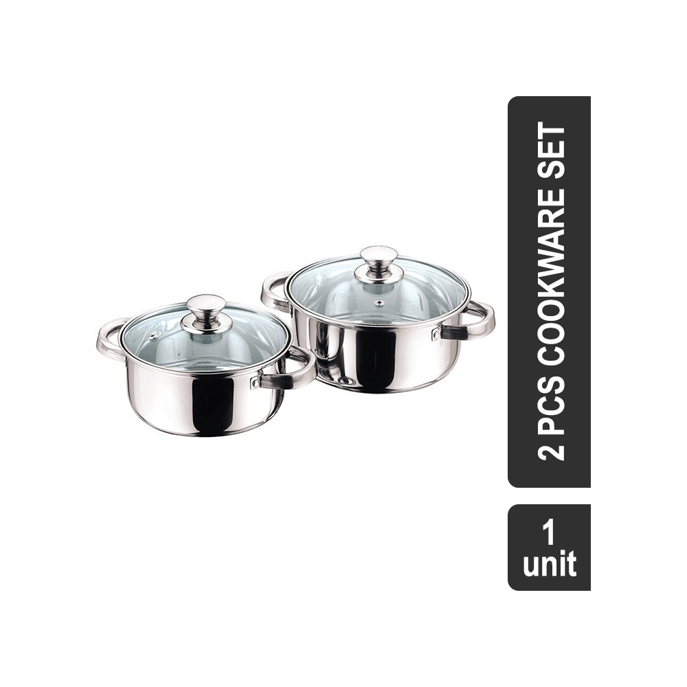 KE Cook & Serve with Glass Lid Stainless Steel 2 Pcs Super Saver Cookware Set (Silver)