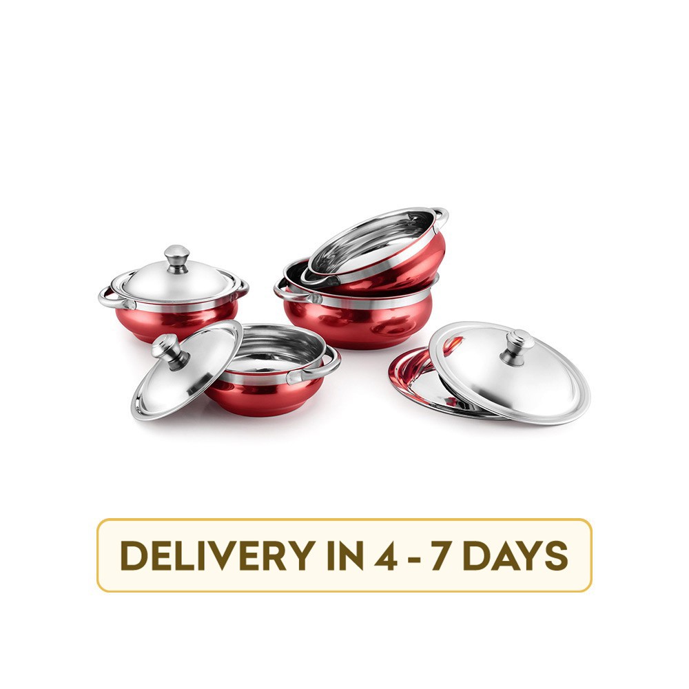 Jensons JEN-H8-R-065 Stainless Steel 8 pcs Cookware Set (Red)