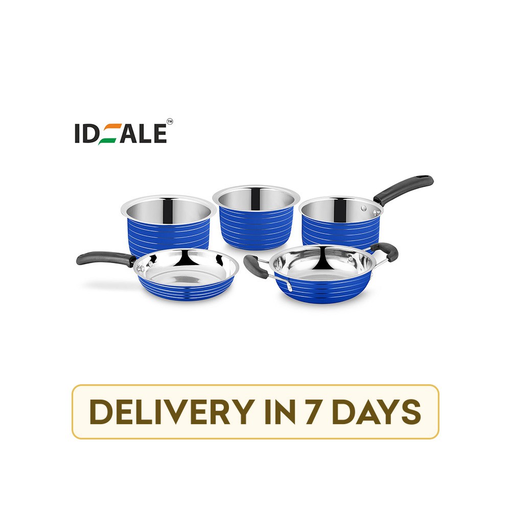 Ideale ID 078 Stainless Steel 5 pcs Induction Compatible Cookware Set (Blue)