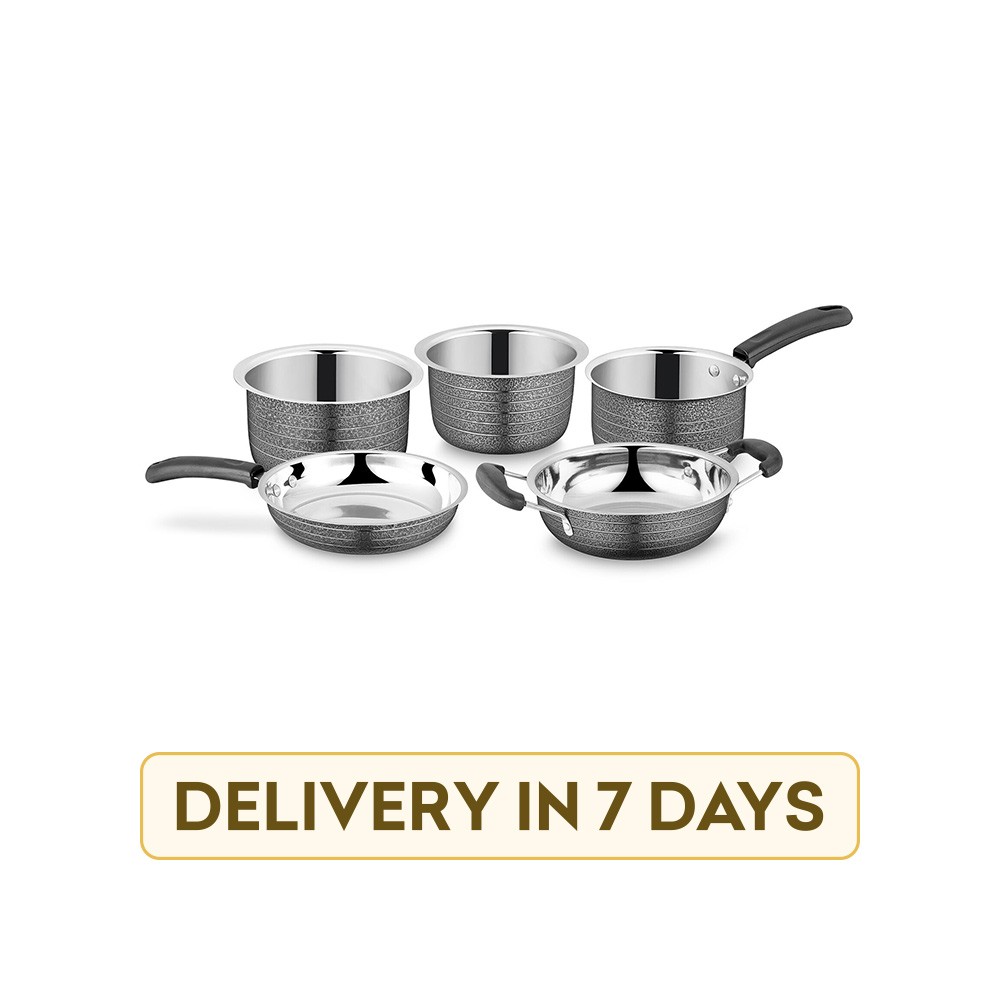 Ideale ID 094 Induction Bottom Texture Stainless Steel 5 pcs Yes Cookware Set (Black)