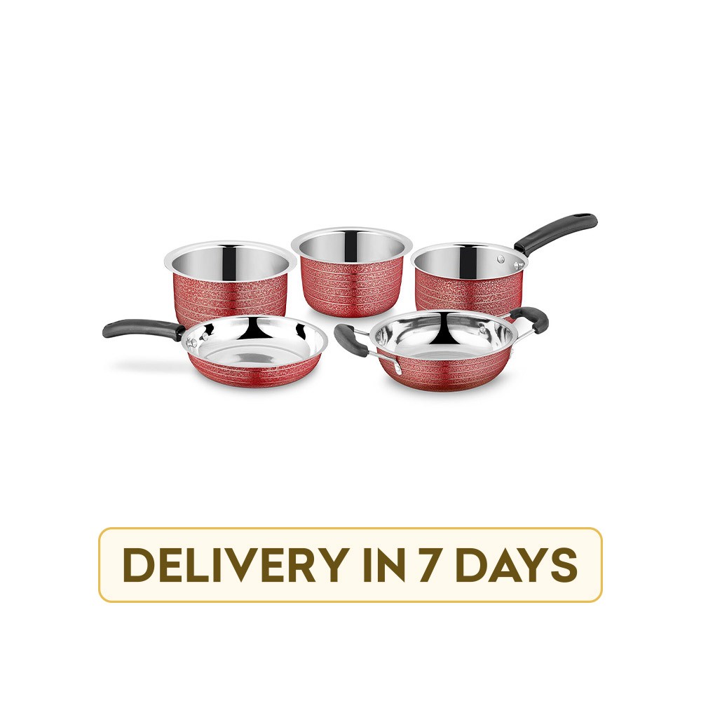 Ideale ID 095 Induction Bottom Texture Stainless Steel 5 pcs Yes Cookware Set (Red)