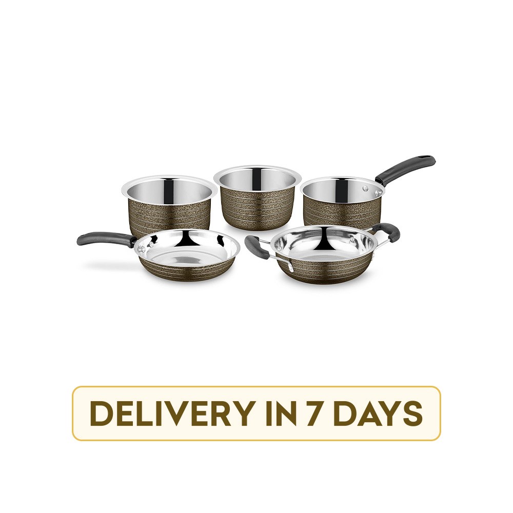 Ideale ID 096 Induction Bottom Texture Stainless Steel 5 pcs Yes Cookware Set (Brown)