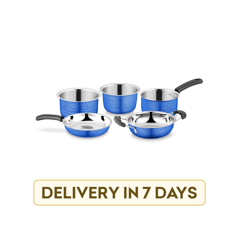 Ideale ID 097 Induction Bottom Texture Stainless Steel 5 pcs Yes Cookware Set (Blue)