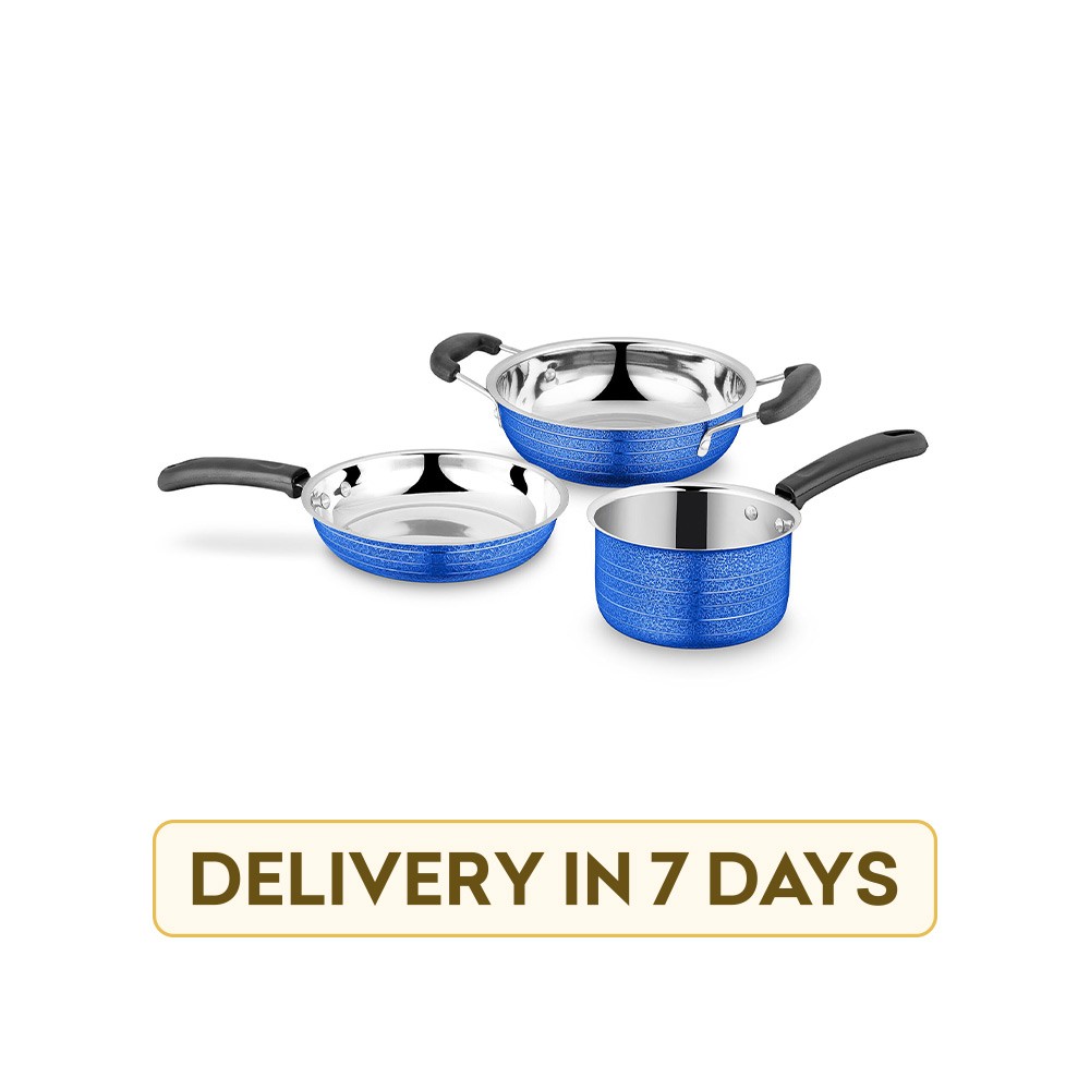 Ideale ID 093 Induction Bottom Texture Stainless Steel 3 pcs Yes Cookware Set (Blue)