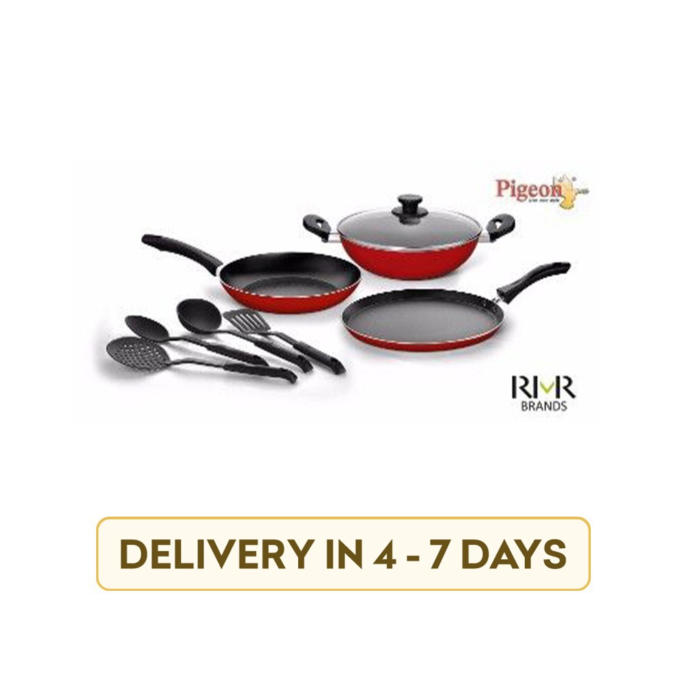 Pigeon 650-R Mio Aluminum 8 pcs Cookware Set (Red)