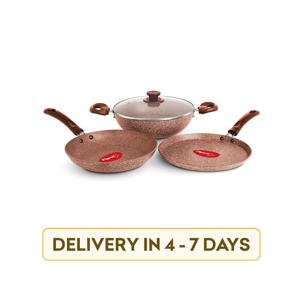 Pigeon 12279-EARTHY BROWN Non-Stick Induction Base Aluminum 4 pcs Yes Cookware Set (Brown)