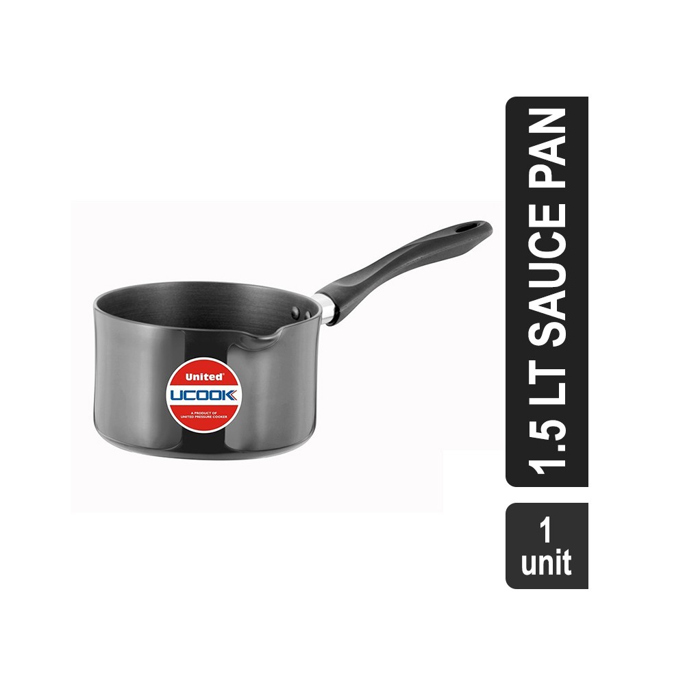 United Ucook Hard Anodised Aluminium Non-Induction 1.5 lt Sauce Pan (15.5 cm, Black)