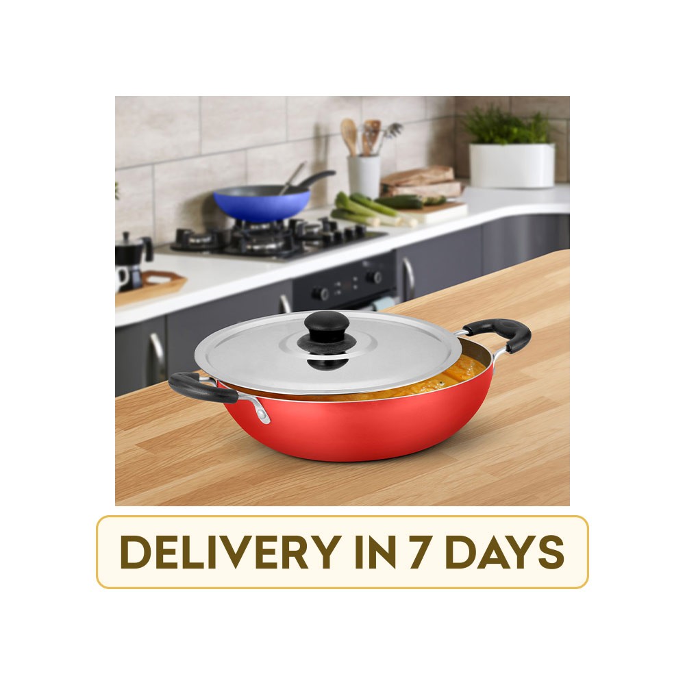 Ideale IDNS1-2016 with Lid Stainless Steel Non-Stick 2.3 l Kadai (Red)