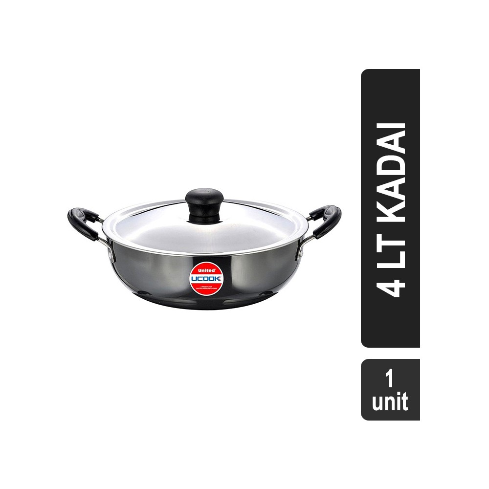 United Ucook Hard Anodised Induction Base 4 lt Kadai (26 cm, Black)