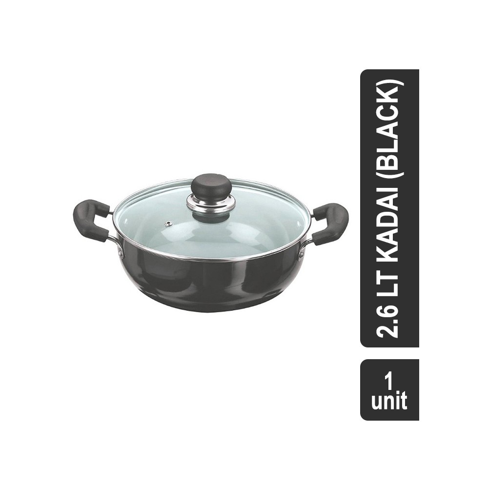 Vinod Deep Hard Anodised Aluminium 2.6 lt Kadai (Black)