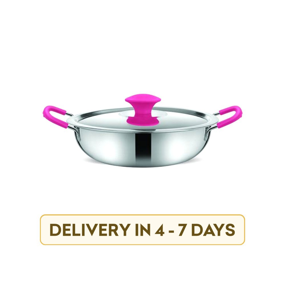 Bonita Hearty Silicon Handle CS14-ROPI-01 Stainless Steel 1.5 l Kadai (20 cm, Pink)