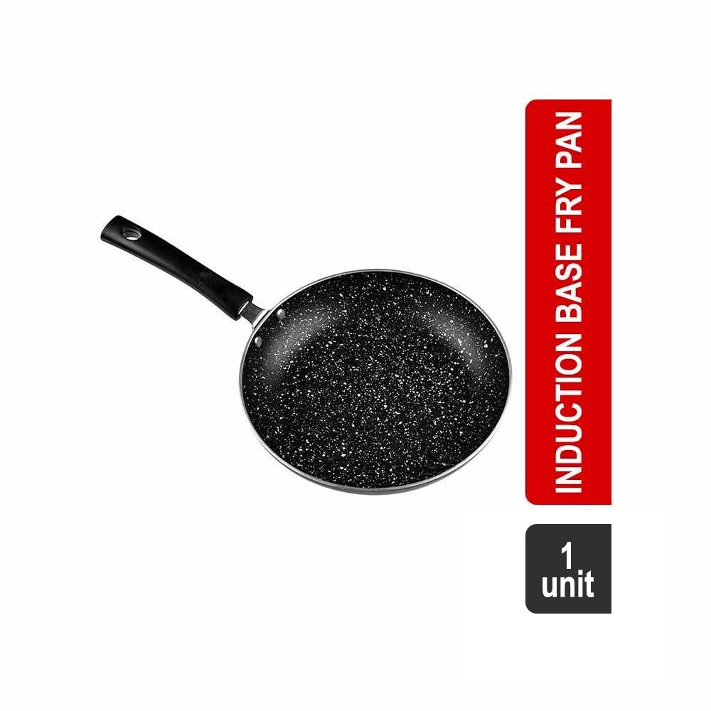 Grocered Happy Home Granite Finish Flat Non-Stick Aluminium Induction Base 1.7 lt Super Saver Fry Pan (24 cm, Black Sparkle)