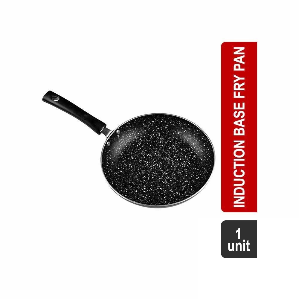 Grocered Happy Home Granite Finish Flat Non-Stick Aluminium Induction Base 1 lt Super Saver Fry Pan (20 cm, Black Sparkle)