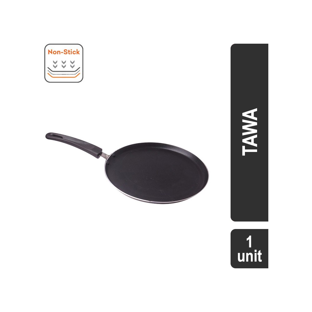 Melina Flat Gridle Non-Stick Aluminium Non Induction 1.2 lt Super Saver Tawa (24 cm, Black)