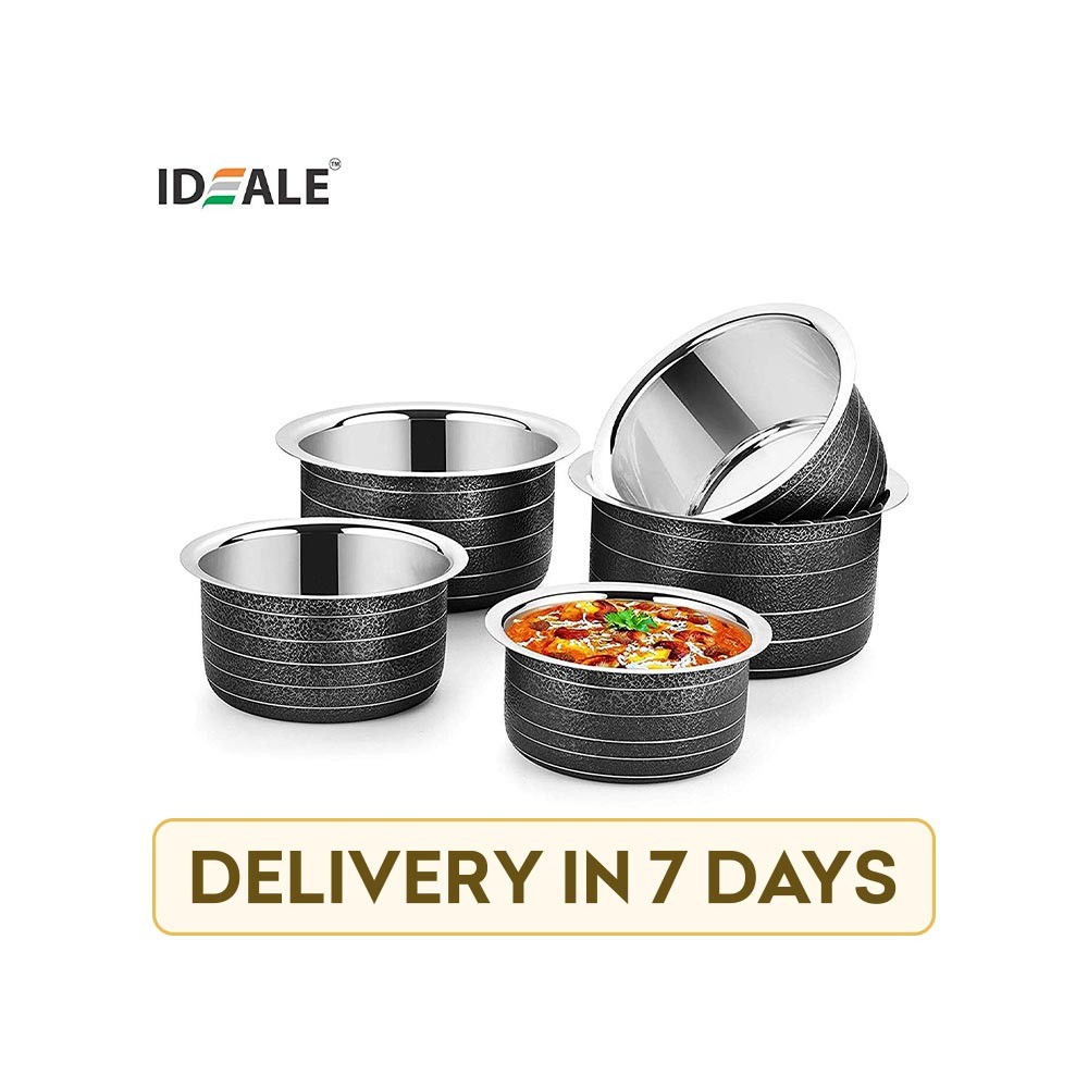 Ideale 5 pcs ID 102 Texture Stainless Steel Induction Compatible Tope Set (Black)