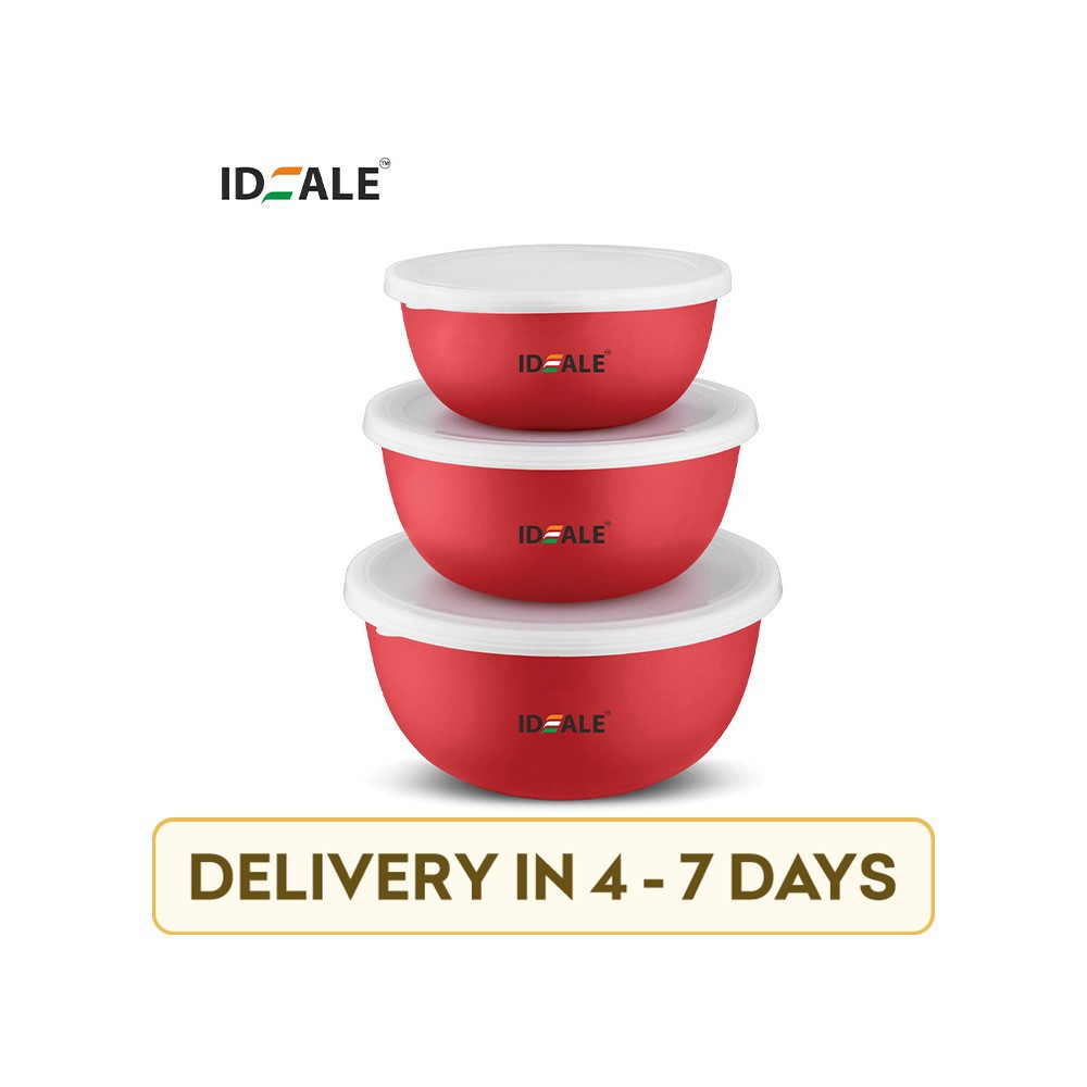 Ideale Plastic 3 Pcs Bowl Set (Red) (ID 117) - 1.25 l, 750 ml, 500 ml