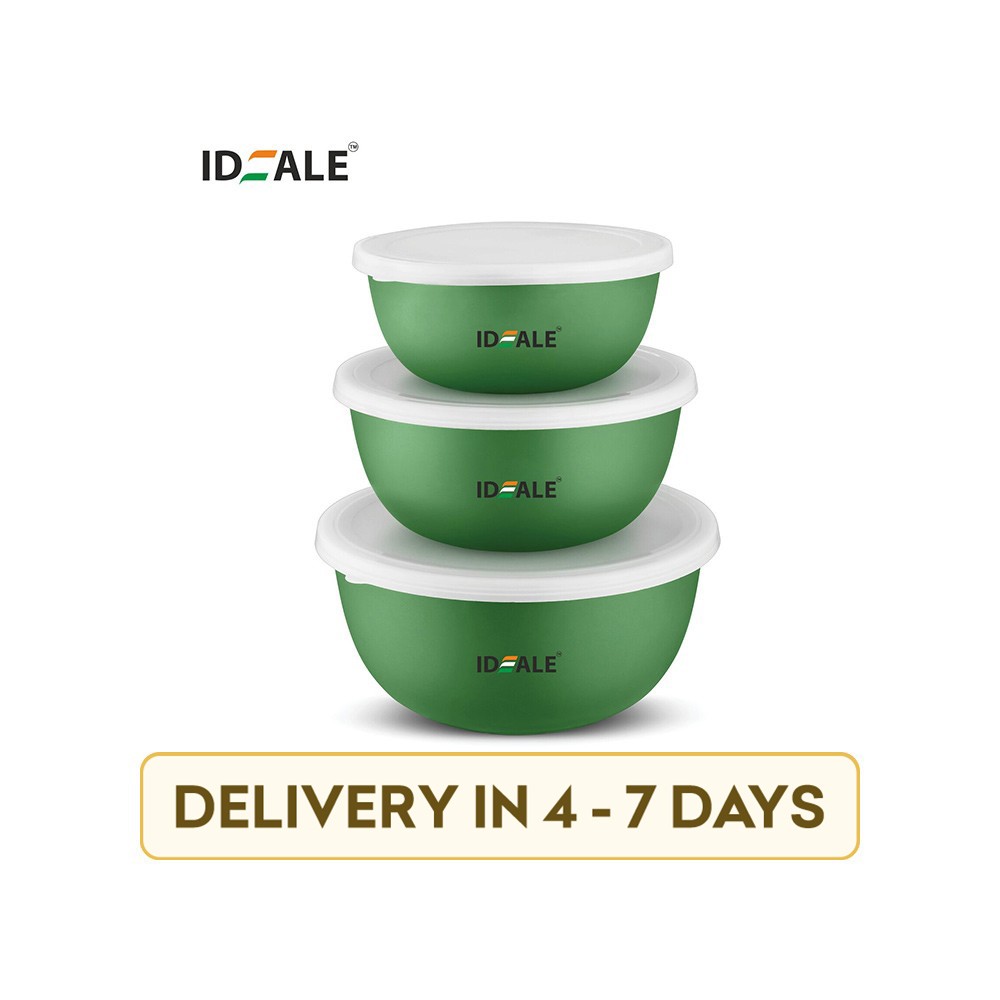 Ideale Plastic 3 Pcs Bowl Set (Green) (ID 124) - 1.25 l, 750 ml, 500 ml