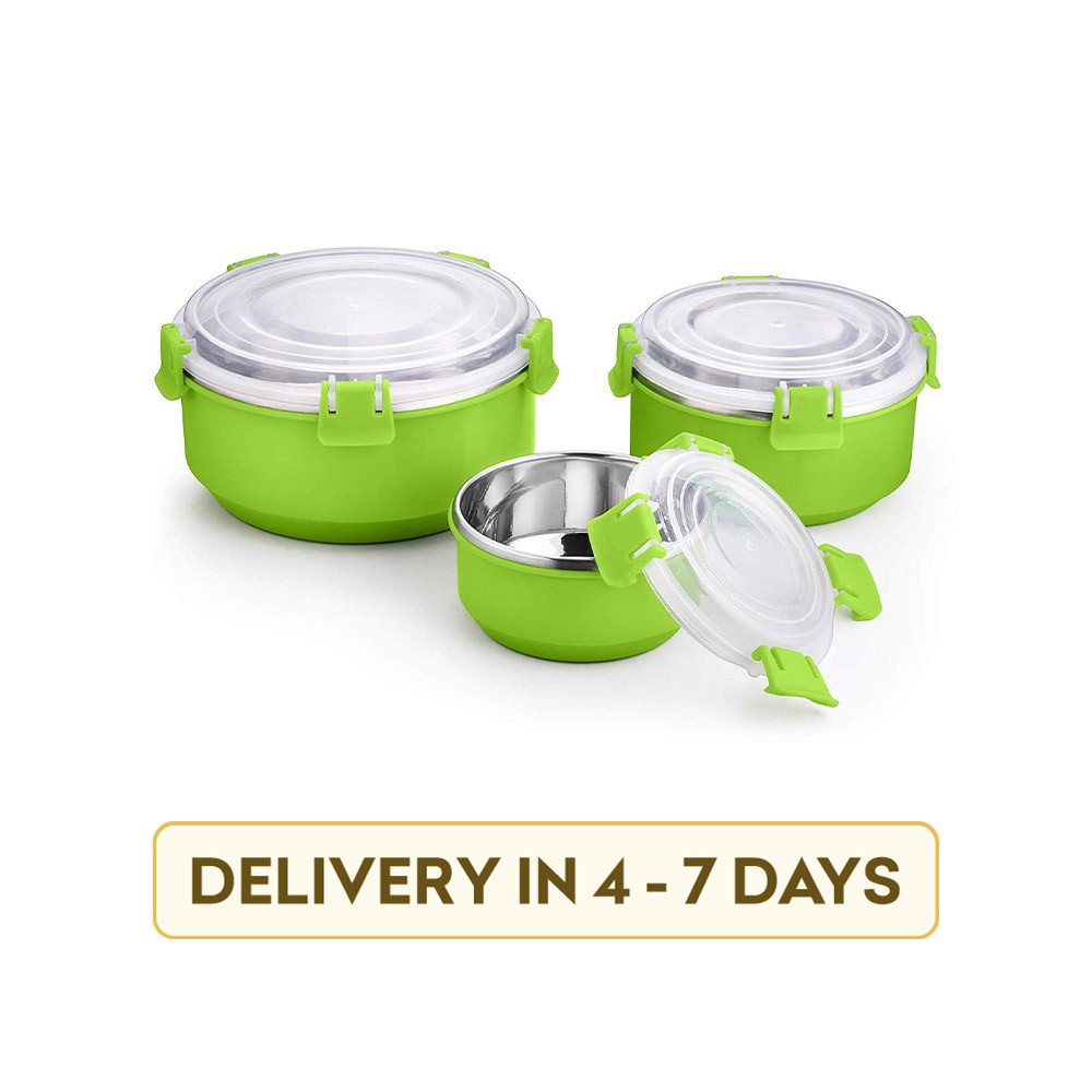 Ideale Stainless Steel 3 Pcs Bowl Set (Green) (ID 126 Look & Look)