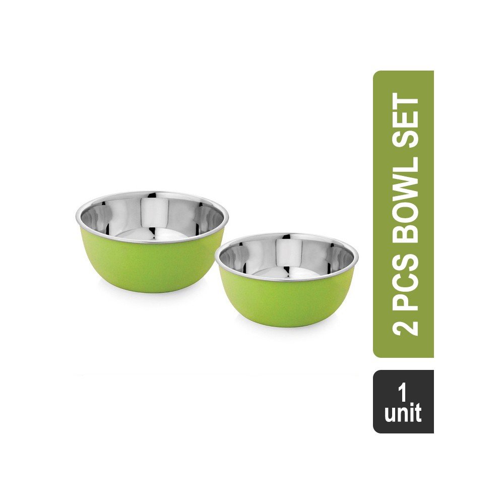 Vinayak Stainless Steel 2 Pcs Microwave Bowl Set (Green) (MB 0202)