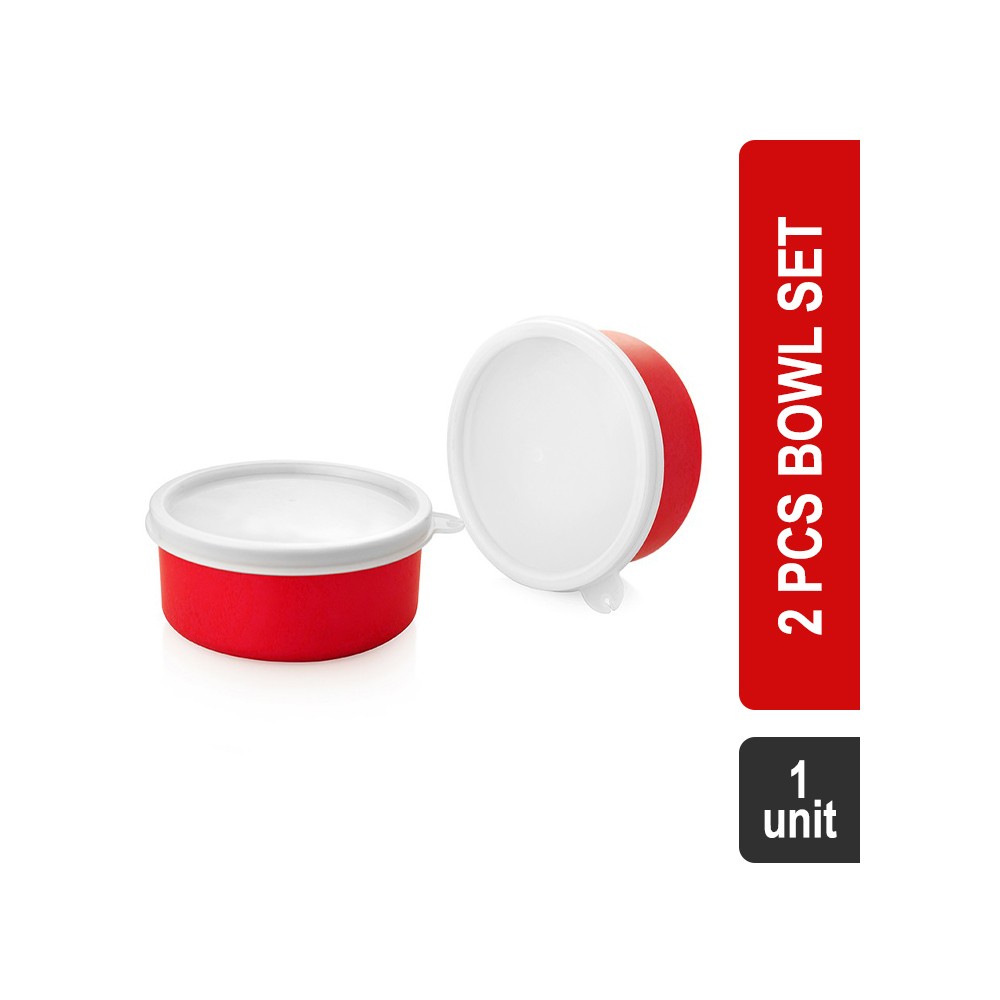 Vinayak 2 Pcs Bowl Set (Silver & Red) (Mircowave) - 450 ml