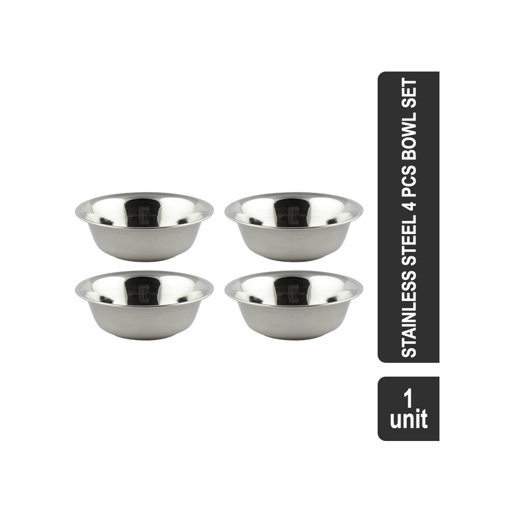 Omega Stainless Steel 4 Pcs Bowl Set (5.5 cm, Silver) (Flower Vati) - 250 ml