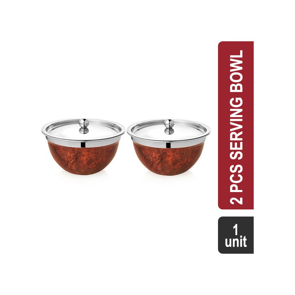 Vinayak Stainless Steel 2 Pcs Allure Nut Serving Bowl Set (Wooden) (VIHD2) - 600 ml