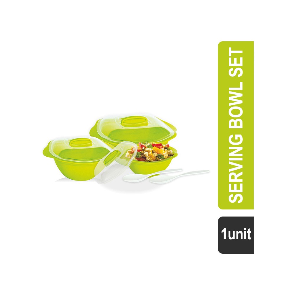 Princeware Plastic 3 Pcs Serving Bowl Set (Green) (L1613-5) - 2 l+1.2 l+650 ml