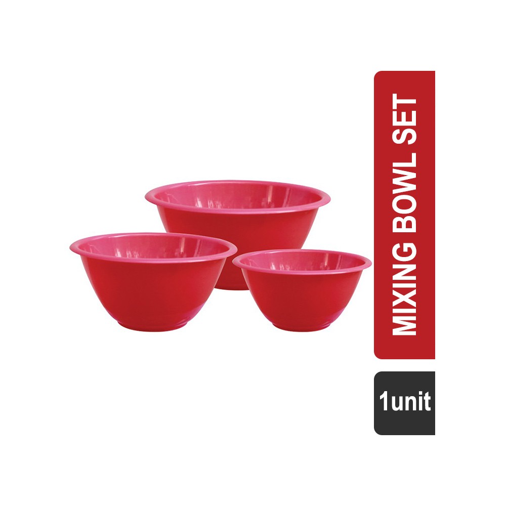 Princeware Plastic 3 Pcs Mixing Bowl Set (Pink) (L2223-3) - 4.3 l+ 2.35 l+ 975 ml