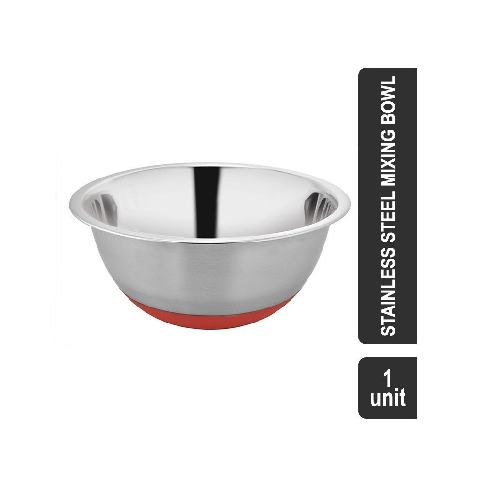 Vinayak Stainless Steel Mixing Bowl (21.25 cm, Silver & Red) (Anti Skid VIHPL 1007) - 2 lt