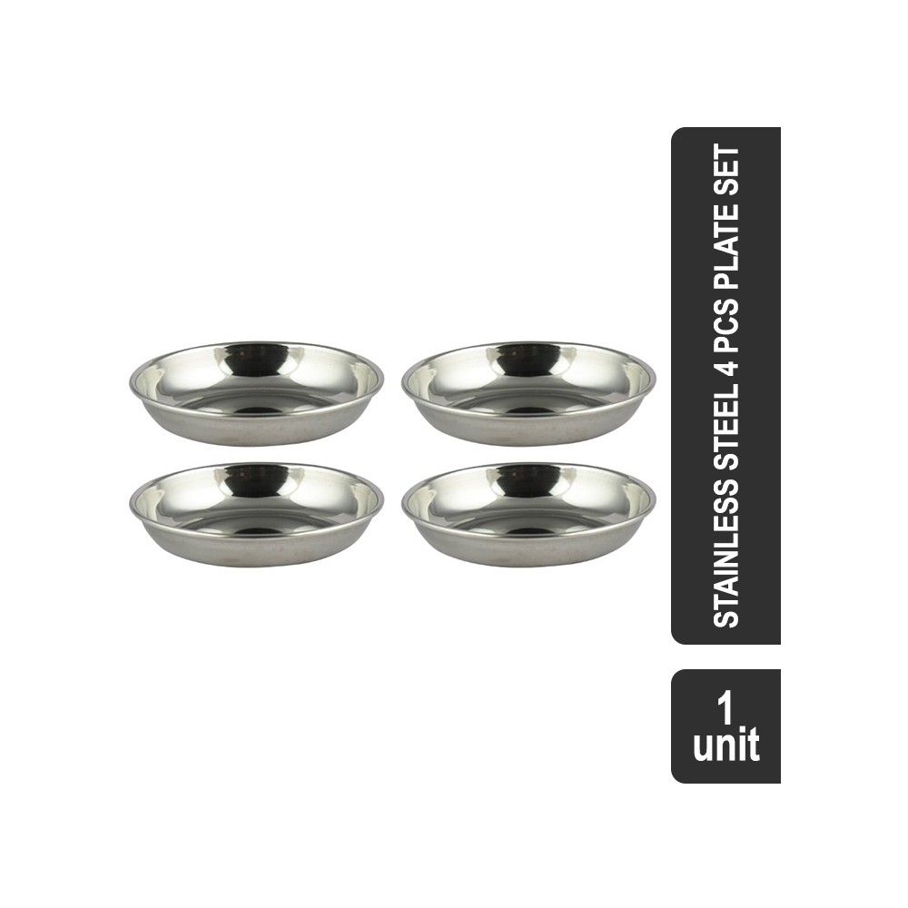 Omega Stainless Steel 4 Pcs Plate Set (5 cm, Silver) (Halwa)