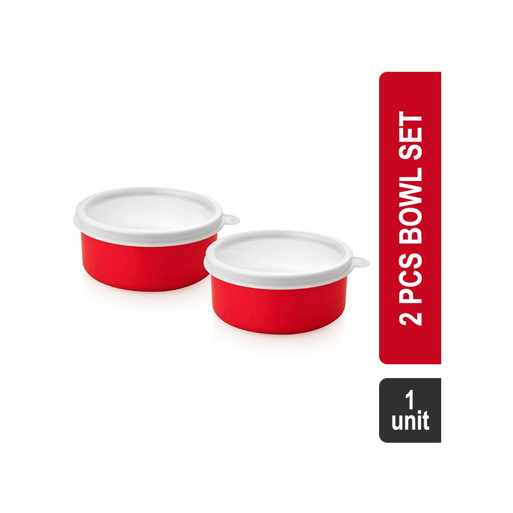 Vinayak 2 Pcs Super Saver Bowl Set (Silver & Red) (Mircowave) - 300 ml