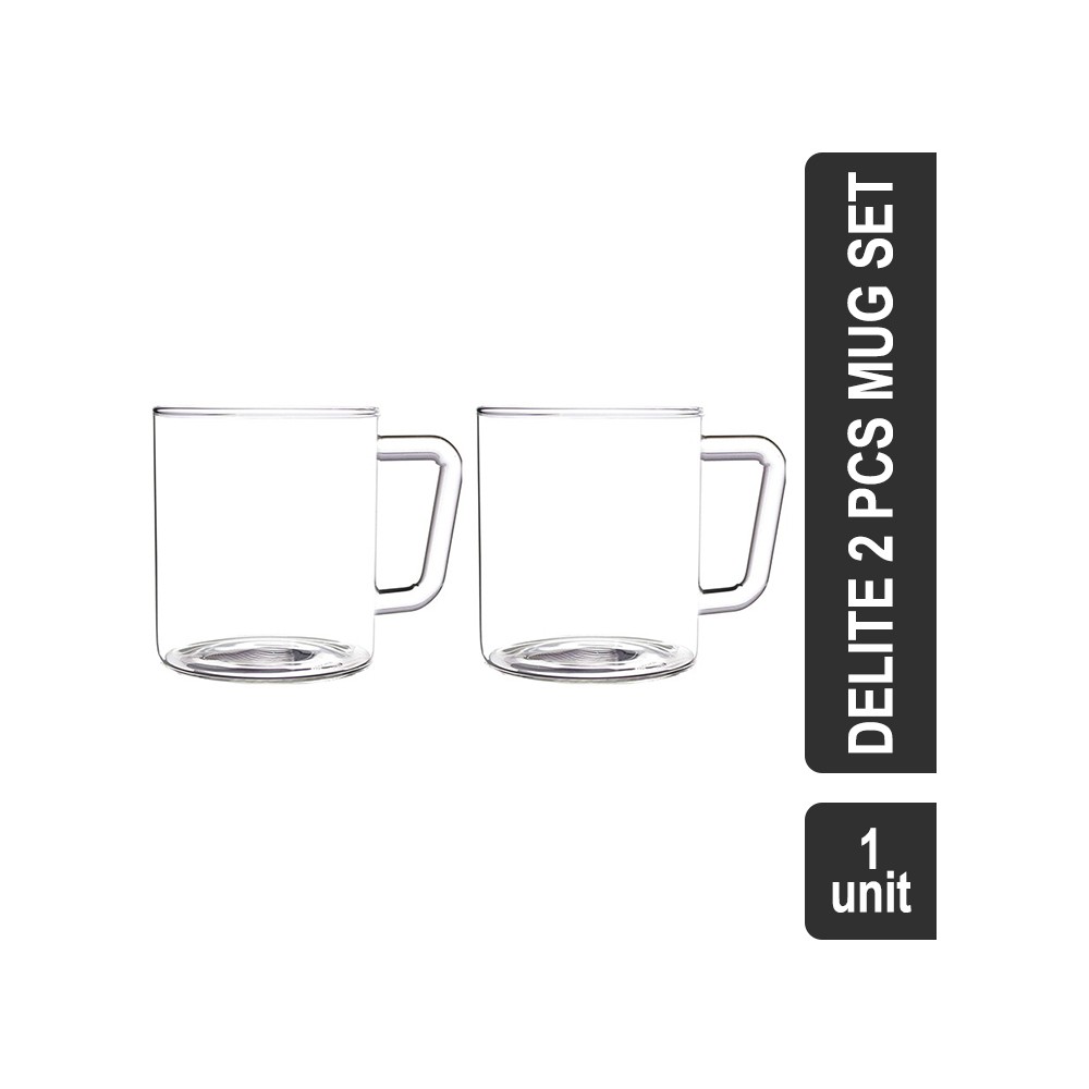 Borosil Borosilicate Glass 2 Pcs Mug Set (305 ml, Transparent) (7.5) Vision Classic Delite