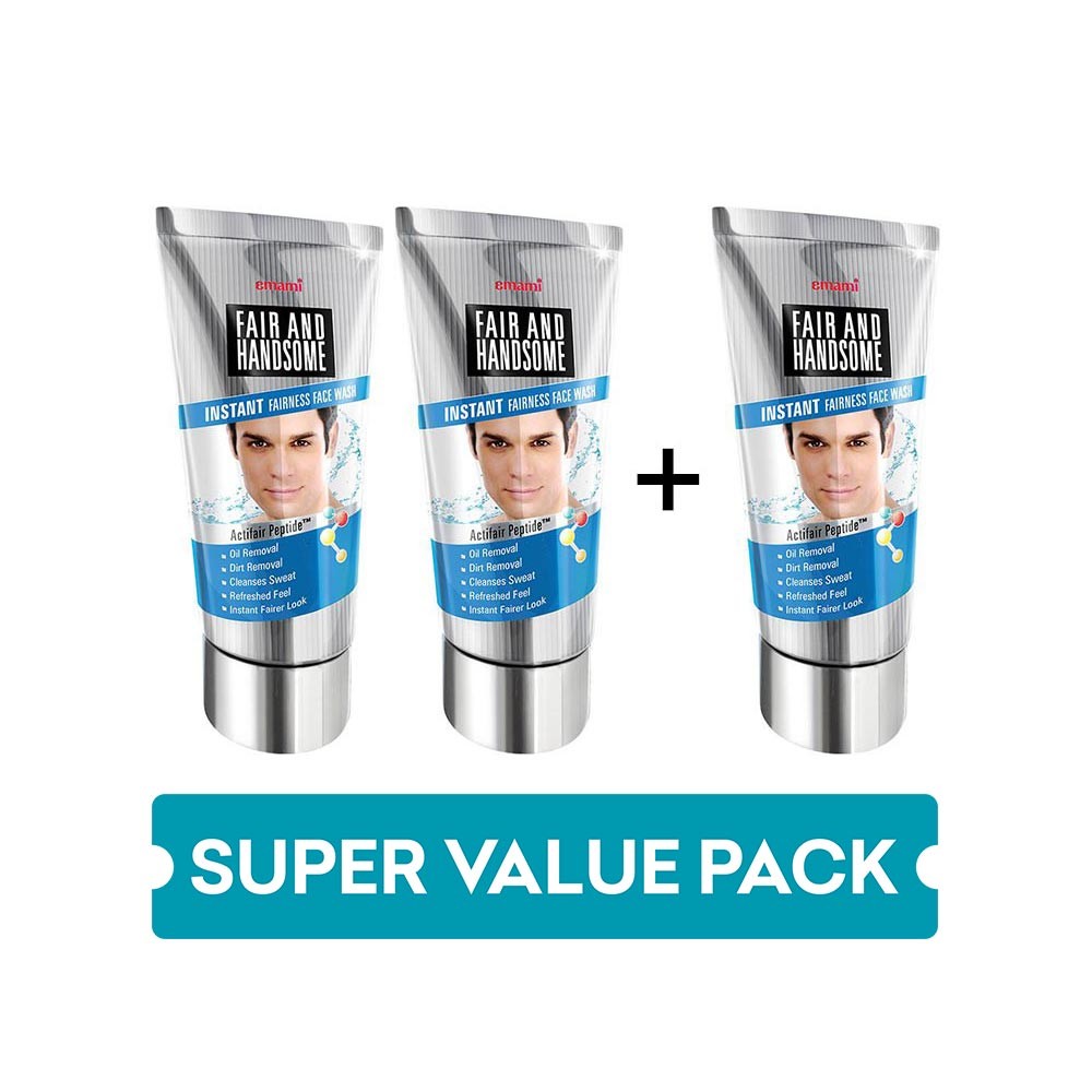 Emami Fair and Handsome Instant Fairness Face Wash - Buy 2 Get 1 Free (3x100 g)