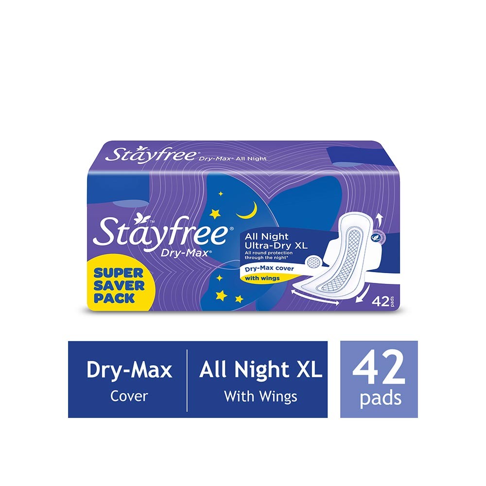 Stayfree Dry Max All Night Sanitary Pads (Extra Large Wings - 42 units)